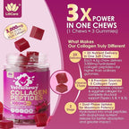 Collagen Gummies + Biotin Soft Chews 3000mg for Women & Men, Ultra Hydrolyzed Collagen Peptides Boosting Type I,II,III,V,X, Vitamin C, E, Anti-Aging Formula for Hair, Skin & Nails, Digestion,Bone,60Ct