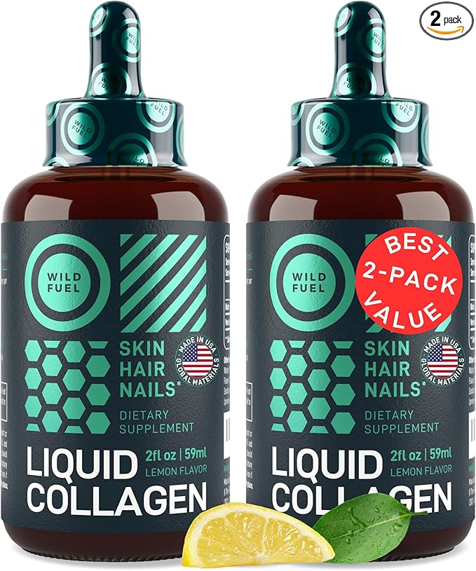 Liquid Collagen Peptides with Biotin Drops - 30,000mcg Biotin and Collagen Liquid for Women and Men - Youthful Skin, Hair Growth, Strong Nails - Hair Vitamins for Hair Loss - Lemon Flavor - 2x2oz