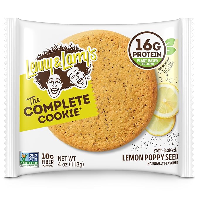 Lenny & Larry's Complete Protein Cookie,[Lemon Poppy Seed],Chewy Soft Baked,16g Plant Protein,Vegan,Non-GMO,High Fiber,4 Ounce Cookie,(Pack of 24)