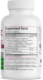 Bronson Women's Probiotic 50 Billion CFU + Prebiotic with Cranberry & D-Mannose – Vaginal Health, Healthy Digestion, Immune Function and Urinary Tract Support, Non-GMO, 60 Vegetarian Capsules