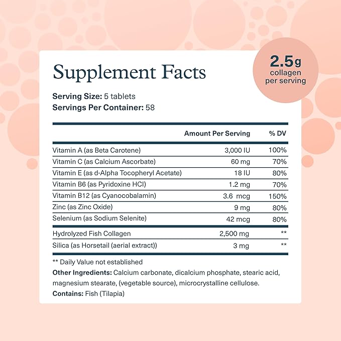 Youtheory Marine Collagen Tablets - 2,500 mg Fish-Sourced Collagen Peptides- with Vitamins A, C, E, B6 & B12 - Supports Joint & Nail Health* - Highly Absorbable - 290 Tablets (58-Day Supply)