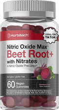 Horbäach Nitric Oxide Beet Root Gummies | 60 Chews| with Nitrates, Vitamin C & Black Pepper | for Men & Women | Strawberry Flavor | Vegan, Non-GMO, Gluten Free Supplement