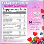 Hair Vitamins Gummies with Biotin 5000 mcg per Serving - Hair Growth Support with Vitamins E & C for Thicker, Stronger & Beautiful Hair - Hair Skin and Nails Vitamin, Gluten Free - 60 Gummies