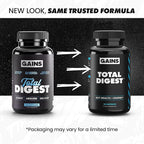 Gains in Bulk Total Digest, Digestive Enzymes, Prebiotics and Probiotics for Digestive Health, Bloating Support, Gut Health for Women and Men, Promotes Protein, Carb and Fat Digestion, 90 Capsules