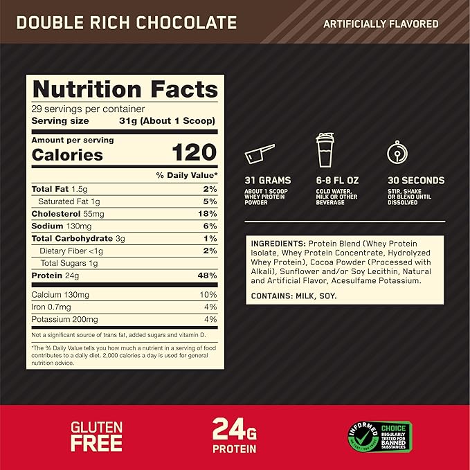 Optimum Nutrition Gold Standard 100% Whey Protein Powder, Double Rich Chocolate 10 Pound (Packaging May Vary)