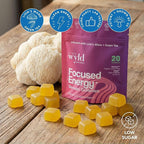 Stay Wyld Organics, Focused Energy+ Mushroom Gummies, 20 Servings, with Lion's Mane & Green Tea - Clean Energy Mushroom Supplement, Mental Focus Gummies, Lions Mane Supplement, Low Sugar & Gluten-Free
