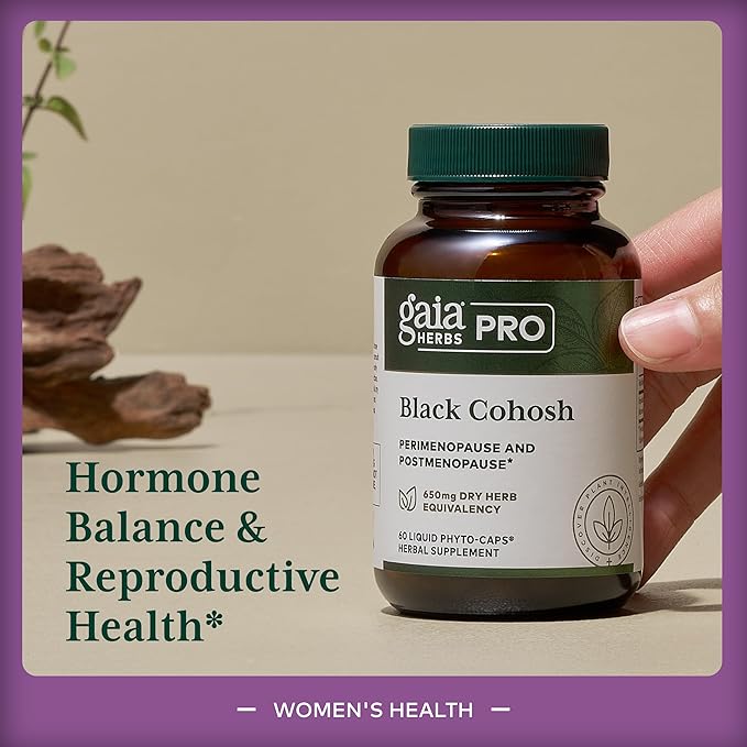 GAIA HERBS PRO Black Cohosh PRO - Healthy Perimenopause & Post Menopause Support Supplement* - Women's Health Supplement with Black Cohosh Root Extract - Vegan - 60 Liquid Phyto-Caps (60 Servings)