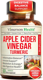 Organic Apple Cider Vinegar with Turmeric Curcumin Supplement & Ginger for Digestive Health, Metabolism, Energy & Joint Support – Organic Turmeric & Apple Cider Vinegar Capsules – 60 Vegan Non-GMO