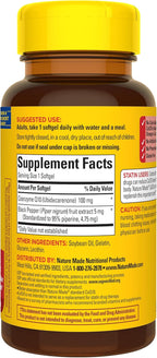 Nature Made CoQ10 100mg with Black Pepper Extract for Enhanced Nutrient Absorption, Dietary CoQ10 Supplement for Heart Health Support, 30 Softgels, 30 Day Supply