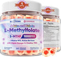 L-Methylfolate 1000 mcg + Methyl B12 Gummies for Kids & Adults - Active 5-MTHF, w/Omega-3 DHA & EPA(3:1), Choline & TMG, B6, Supports MTHFR Gene, Brain, Energy & Methylation, Sugar free, 60 Cts