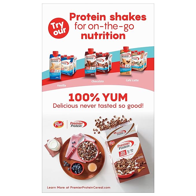 Premier Protein Mixed Berry Almond Cereal, Protein Cereal Flakes Mixed with Dried Berries and Sliced Almonds, Contains 20g of Protein Per Serving, 9 OZ Box (Pack of 2)