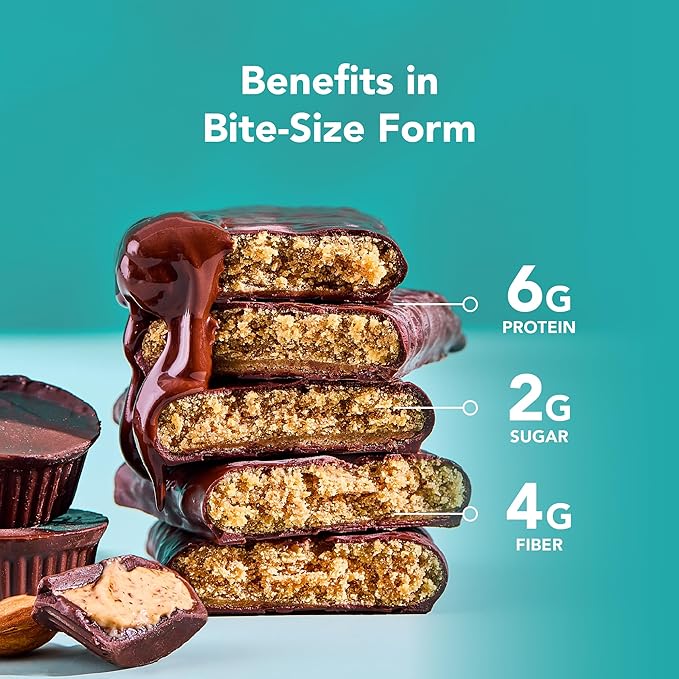 ALOHA Organic Plant Based Protein Bar MINIS | Almond Butter Cup | GLP-1 Friendly, 20 Count, 24g Bars | Vegan, Low Sugar, Gluten Free, Low Carb, Non-GMO, No Stevia, No Soy, No Sugar Alcohols