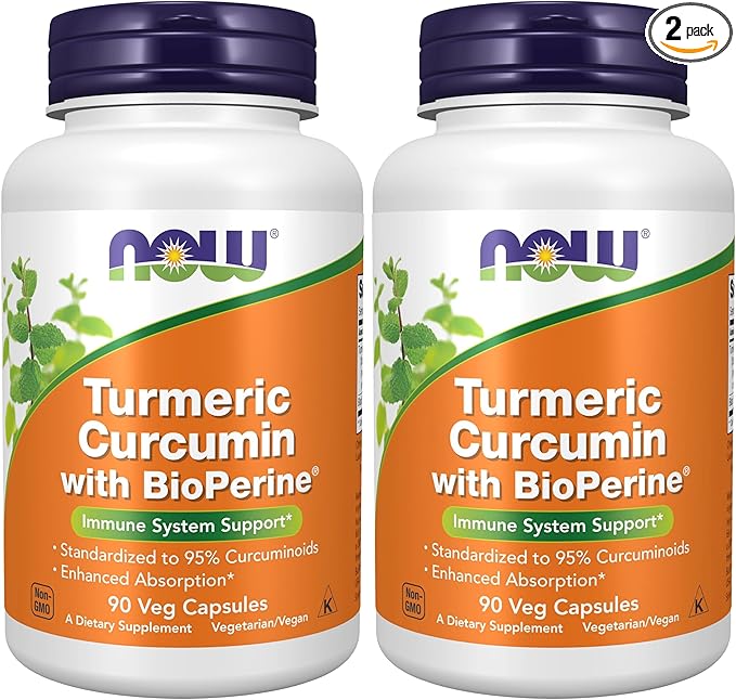 Now Supplements,Turmeric Curcumin with BioPerine,Immune System Support,Standardized to 95% Curcuminoids,Enhanced Absorption*,90 Veg Capsules,(Pack of 2)
