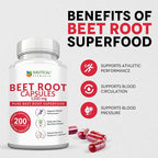 Beet Root Capsules - 1200mg Per Serving - 200 Beet Root Powder Capsules - Beetroot Powder Supports Blood Pressure, Athletic Performance, Digestive, Immune System (Pure, Non-GMO & Gluten Free