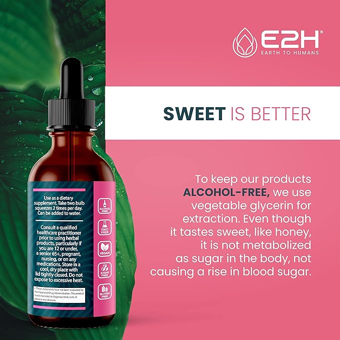 E2H All Natural Women's Wellness, Hormone Balance and PMS Relief with Black Cohosh, Dong Quai and Licorice Root for Hot Flash Relief - 2 Fl Oz