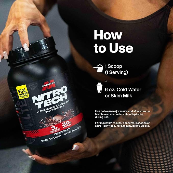 Muscletech Whey Protein Powder (Cookies & Cream, 4 Pound) - Nitro-Tech Ultimate Muscle Building Formula with Whey Protein Isolate - 30g of Protein, 3g of Creatine & 6.8g of BCAA - Packaging May Vary