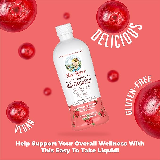 MaryRuth's Liquid Nighttime Multimineral | No Melatonin | Bedtime Routine | Magnesium Citrate | Calcium | Zinc | Vitamin D3| Available in 4 Flavor - Vegan | Sugar Free | Gluten Free | 32 Oz
