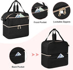 Damero Double Layers Pill Bottle Organizer Empty, Lockable Medicine Storage Bag Medication Travel Bag with 4 Customized Dividers for Prescription Bottles, Medical Supplements,Black