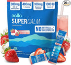 Nello Supercalm Powdered Drink Mix, Cortisol Reducer*, Sleep Aid Supplement, L Theanine, Ksm-66 Ashwagandha, Magnesium Glycinate, Vitamin D 3, No Sugar, Non GMO, 20 Ct, Strawberries & Cream