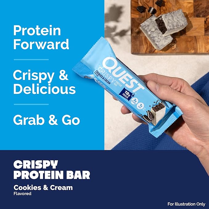 Quest Nutrition Crispy Cookies & Cream Hero Protein Bar, 18g Protein, 1g Sugar, 3g Net Carb, Gluten Free, Protein Snack, Keto Friendly, 12 Count