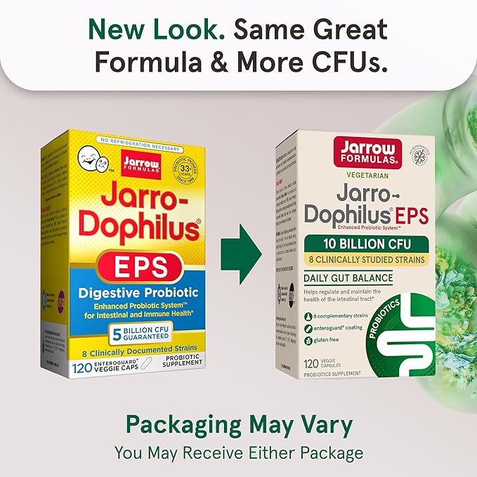 Jarrow Formulas Jarro-Dophilus EPS Probiotics 10 Billion CFU for Intestinal Tract Support, Probiotic Supplement for Gut Health for Women and Men, 120 Veggie Capsules, Up to a 60 Day Supply,Pack of 12