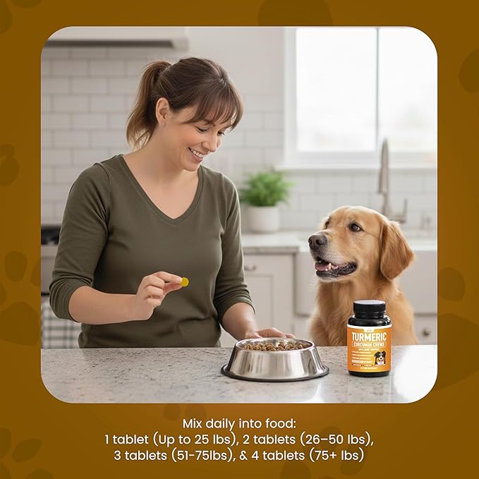 Turmeric for Dogs (155mg) Turmeric Curcumin Supplement for Dogs with BioPerine - Immune System Hip, Mobility & Joint Support - 120 Chicken Flavor Chewable Tablets - Third Party Tested & Non-GMO