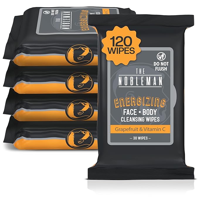 The Nobleman 4-Pack Face + Body Aloe Infused Cleansing Wipes: 4 Energizing Packs with Grapefruit Chamomile and Vitamin C (120 Ct.)