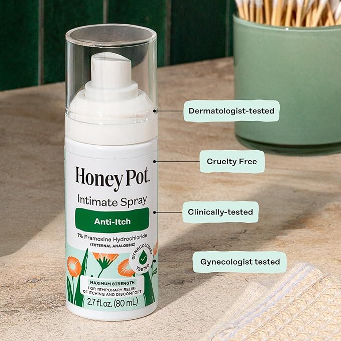 The Honey Pot Company - Feminine Anti-Itch Spray - At Home or On the Go Medicated to Relieve Itch and Irritation. Maximum Strength - 2.71 fl. Oz.