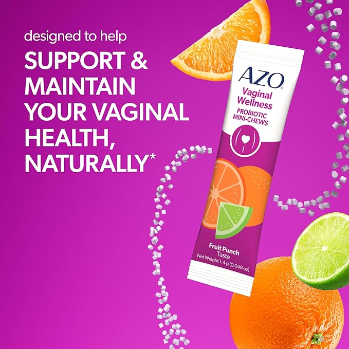 AZO Vaginal Probiotic Mini-Chews for Women, Supports Healthy Vaginal Odor, Healthy Vaginal Flora, Yeast Balance and pH*, Delicious Fruit Punch Taste, 14 Count
