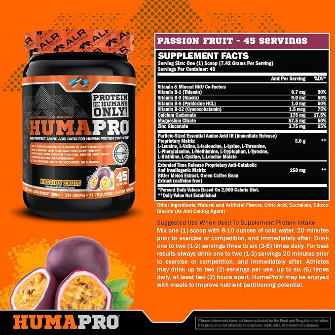 HumaPro Essential Amino Acid Formula | EAA Protein Supplement | Supports Muscle Recovery & Performance | Vegan, Gluten Free | | 45 Servings (Passion Fruit)