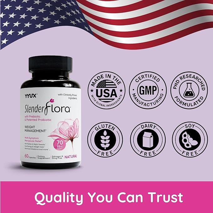SlenderFlora - Menopause Probiotic Supplement | Weight Management, Hot Flashes, Night Sweats, Bloating | 70 Billion CFU | Gluten, Soy & Dairy Free | 60 Count