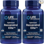 Life Extension Optimized Resveratrol Elite, Trans-resveratrol, quercetin, Healthy Aging, Heart Health, Brain Health, oxidative Stress, Gluten-Free, Non-GMO, Vegetarian, 60 Capsules, (Pack of 2)