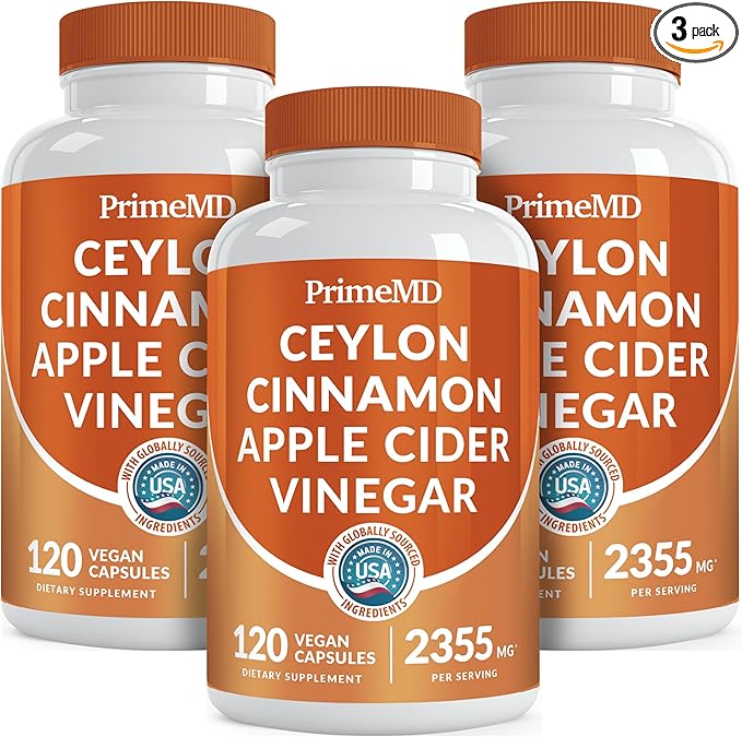 5-in-1 Ceylon Cinnamon Capsules 2355mg - Apple Cider Vinegar Capsules with Turmeric, Panax Ginseng & Bioperine - Cinnamon Supplements for Women & Men - Non-GMO, Vegan, Gluten-Free (120 Ct) (3-Pack)