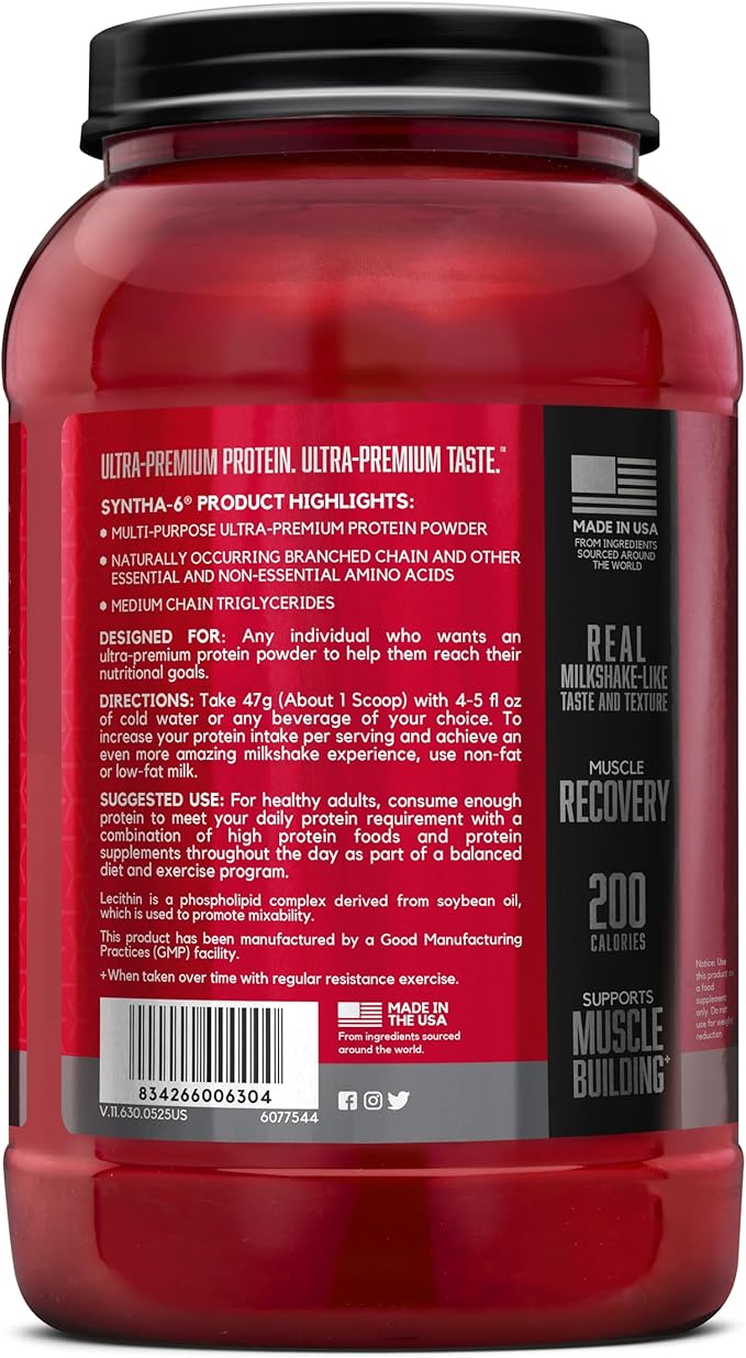 BSN SYNTHA-6 Whey Protein Powder, Micellar Casein, Milk Protein Isolate Powder, Cookies and Cream, 28 Servings (Package May Vary)