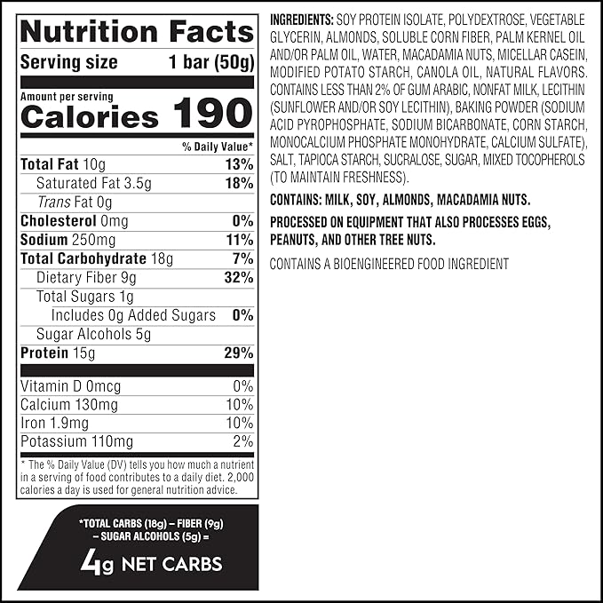 Atkins Soft Baked High Protein Bars, Vanilla Macadamia Nut Flavor, 15g Protein, 4g Net Carbs, 2g Sugar, Excellent Source of Fiber, High Protein, 6 pack (4 bars each)