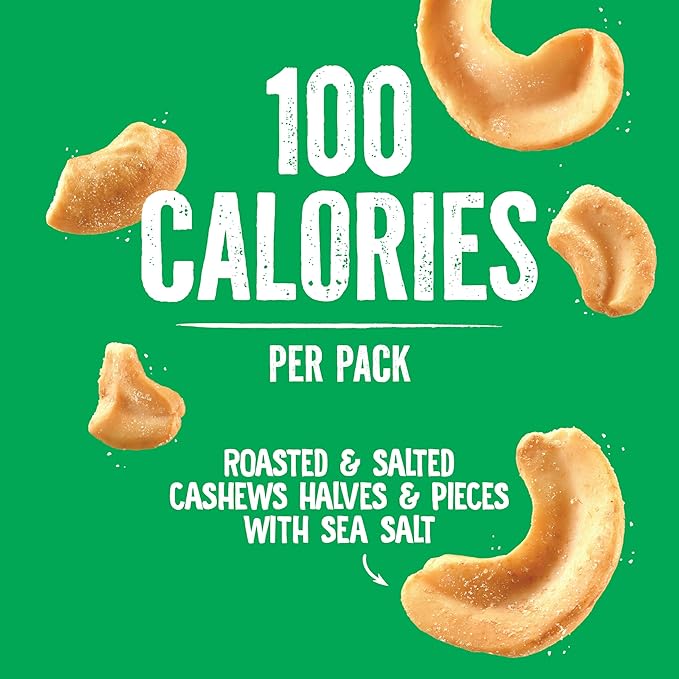 Emerald Nuts Roasted and Salted Cashews 7ct (1-Pack), 100-Calorie Individual Packs, Plant-Based Protein, Kosher Certified, Non-GMO, Contains No Artificial Preservatives, Flavors or Synthetic Colors
