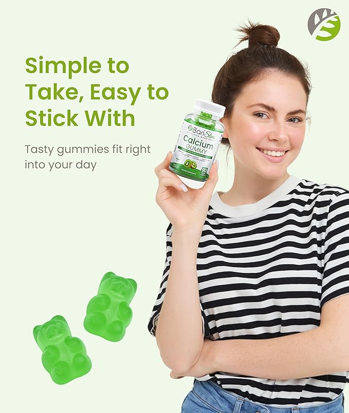 BariSlim Bariatric Calcium Gummies - Specially Formulated Bariatric Vitamins for Patients After Weight Loss Surgery - Supports Energy Levels & Bone Health | Kiwi (90 Vegan Gummies)