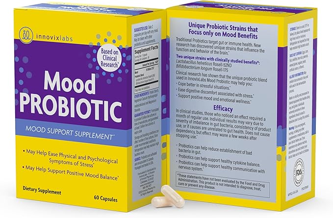 InnovixLabs Mood Probiotic for Women & Men, Clinically Studied Digestive & Mood Support Supplement, Lactobacillus helveticus Rosell-52ND & Bifidobacterium longum Rosell-175, 60 Capsules (Pack of 2)