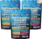 Corti-Smooth Cortisol Support Gummies with Magnesium, L-Theanine, Ashwagandha, Phosphatidylserine, Bacopa Monnieri, Lions Mane, Ginkgo Biloba, Valerian Root (Mixed Berry Flavor - 3 Pack)