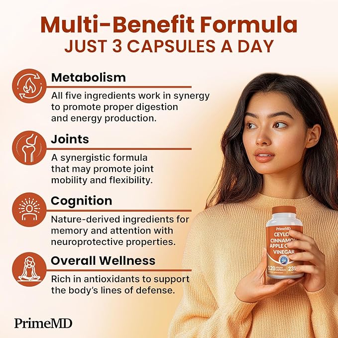5-in-1 Ceylon Cinnamon Capsules 2355mg - Apple Cider Vinegar Capsules with Turmeric, Panax Ginseng & Bioperine - Cinnamon Supplements for Women & Men - Non-GMO, Vegan, Gluten-Free (120 Ct) (2-Pack)