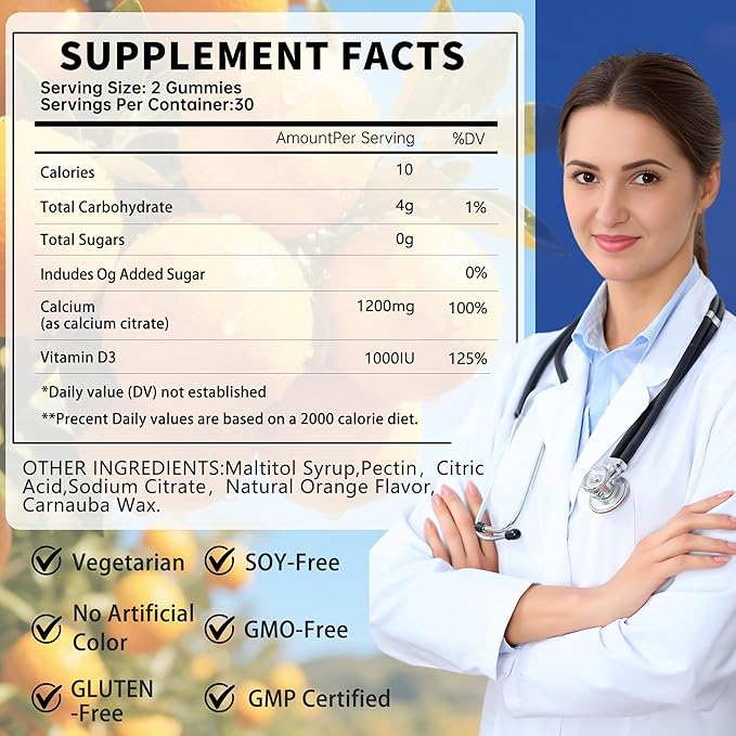 (2 Pack) Calcium Citrate with Vitamin D3 Gummies, 1200 mg Calcium Supplement for Women & Men, Supports Bone, Muscle & Teeth Health, Liquid-Filled Gummies with 5X Faster Absorption, Vegan - 120 Count