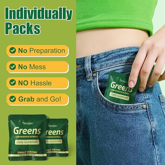 Greens Daily Gummies, Superfood Fruits and Veggies Blend with Spirulina, Chlorella, Prebiotics & Fiber, Adaptogens Multivitamin Supplement for Digestive Health, Non-GMO, 120 Count