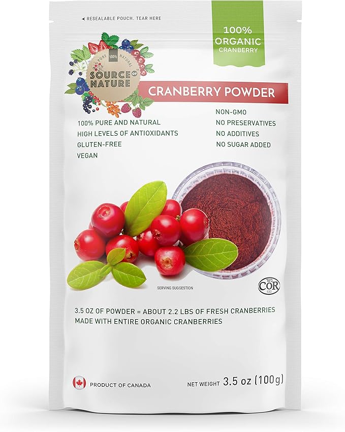 Source Of Nature Organic Cranberry Powder 3.5oz (100g) 100% Whole Berry; Not Extract, Not Concentrate, Not Juice Powder