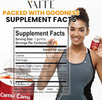 VAITE Camu Camu Vitamin C Gummies for Skin and Hair – Antioxidant-Rich, Vegan, Gluten-Free Supplement for Immune Support, Energy Boost, and Collagen – 60 Chewables for Active Men and Women