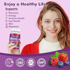Iron Supplement for Women & Men Gummies, Multivitamin Blood Builder Iron Supplement with Folate Vitamin C B12 B6 Zinc for Adults & Kids - Energy Support - Mixed Berry Flavor, Vegan 60 Gummies