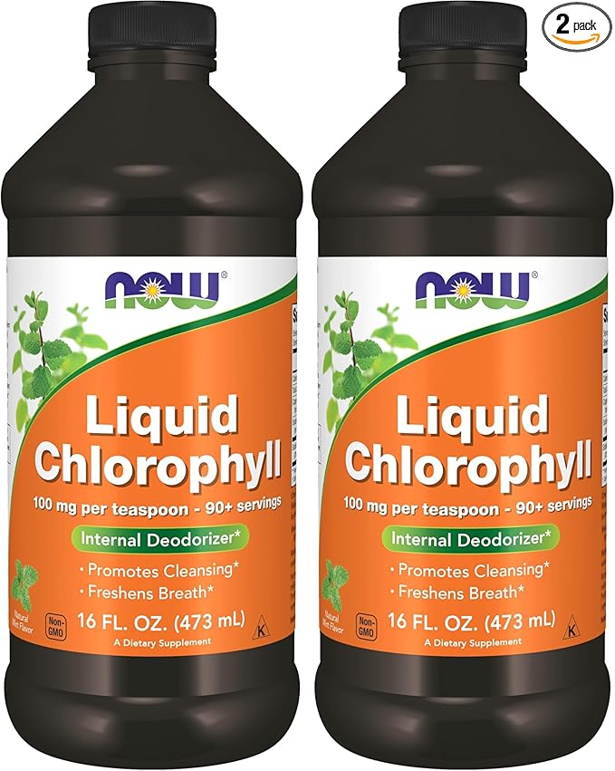 NOW Supplements, Liquid Chlorophyll, Super Concentrated, Internal Deodorizer*,Boost Energy, Mint Flavor, 16-Ounce (Pack of 2)
