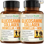 Glucosamine Chondroitin MSM with Hydrolyzed Collagen Peptides - Joint Support Supplement with Quercetin, Bromelain & Boswellia Extract - Collagen pills for Hair Skin Nails - FSA Eligible 2 Pack