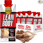Lean Body Ready-to-Drink Café Mocha Protein Shake, 240mg Caffeine, 40g Protein, Whey Blend, 0 Sugar, Gluten Free, 22 Vitamins & Minerals, (Recyclable Carton & Lid - Pack of 12) LABRADA