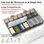 Foldable Pill Organizer 2 Times a Day w/Etched Labels -Dual Protection & Portable Weekly AM PM Pill Box, 7 Day Medicine Container, Large Travel Pill Case for Daily Supplement Vitamin -Clear Black