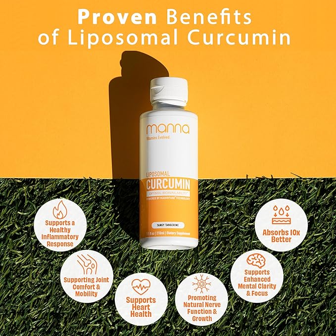 Manna Vitamins Evolved Liposomal Liquid Curcumin for Advanced Absorption Best Turmeric Supplement for Daily Joint & Immune Health Support - Vegan, Non-GMO, 95% Curcuminoids (1 Pack)